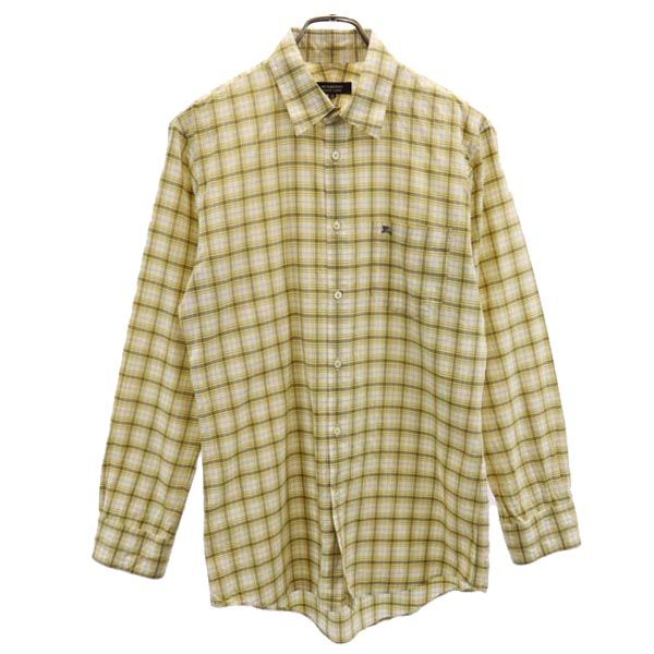 バーバリーブラックレーベル 日本製 三陽商会 チェック 長袖 シャツ 40 イエロー系 BURBERRY BLACK LABEL ロゴ メンズ 【中古】 【230930】 メール便可