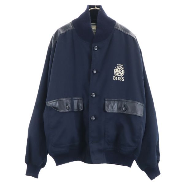 【中古】 サントリー ボス 90s レザー切替 中綿 ジャケット ネイビー SUNTORY BOSS ブルゾン ボスジャン エルボーパッチ 96年 メンズ 【R221015】 【PD】