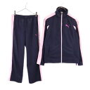 古着 PUMA プーマ トレーニング ウインドブレーカー 上下 セットアップ M/S ネイビー×ピンク スポーツ ジャケット ロングパンツ レディース 【中古】...