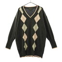 エディーバウアー アーガイル柄 ニット PS グレー×ピンク Eddie Bauer Vネック 長袖 セーター レディース 【中古】 【230117】