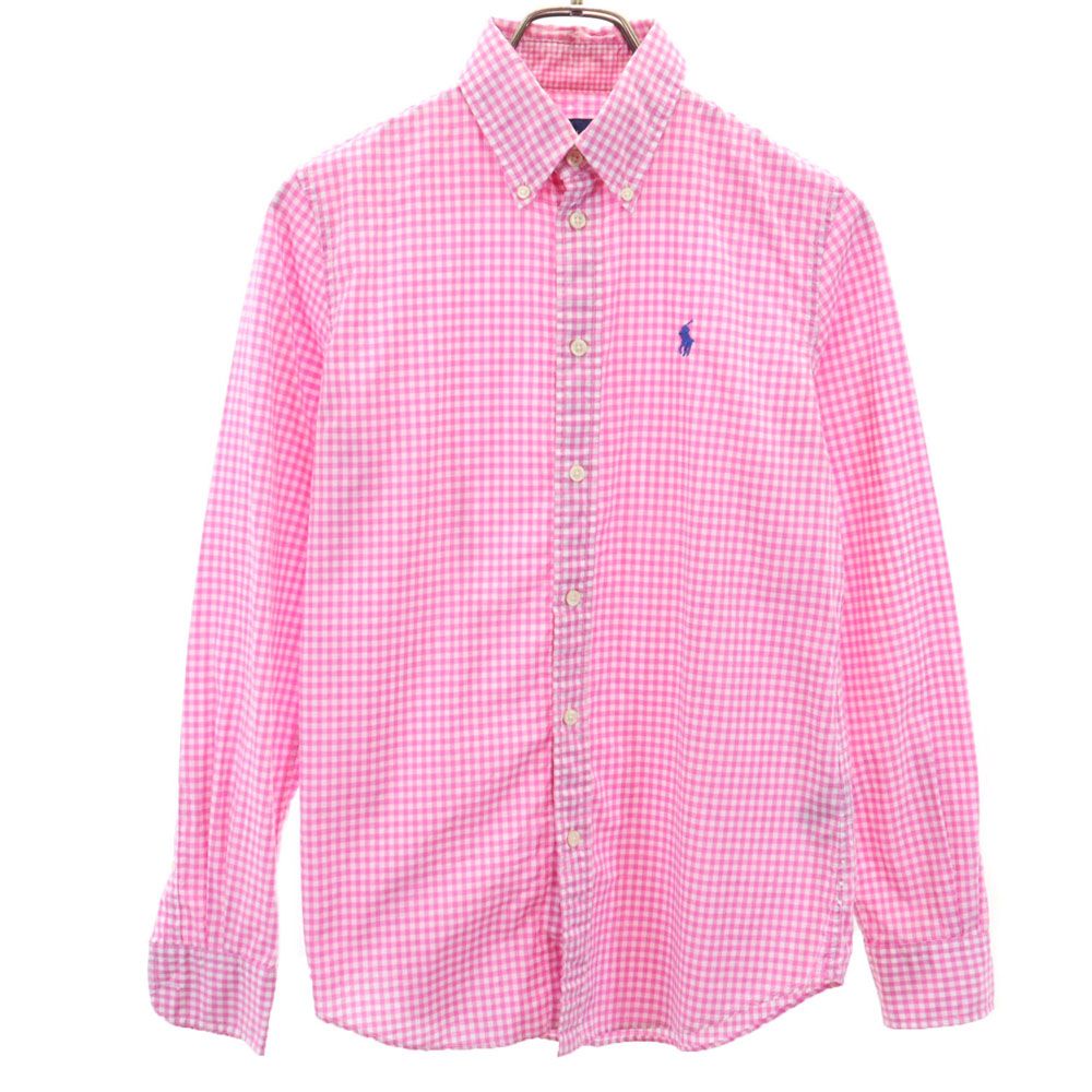 ラルフローレン ギンガムチェック柄 長袖 ボタンダウンシャツ 4 ピンク×白 RALPH LAUREN レディース 【中古】 【240422】