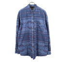 古着 JANSPORTS ジャンスポーツ 90s オールド 総柄 長袖 バンドカラー コットンシャツ L ブルー系 メンズ 【中古】 【PD】(4)