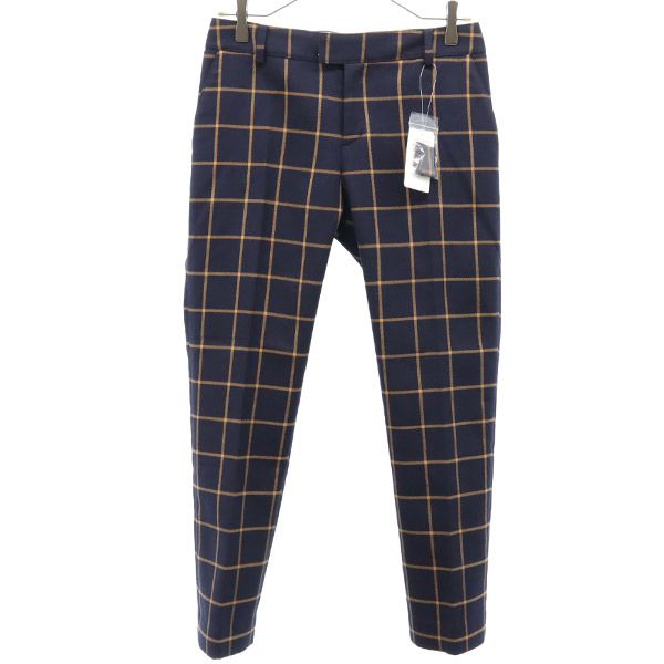 古着 未使用 アーバンリサーチ URBAN RESEARCH 日本製 格子柄 スラックスパンツ 38 ネイビー×オレンジ レディース 【中古】