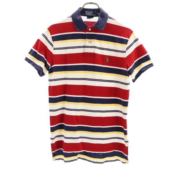 乐天商城 - ポロバイラルフローレン ボーダー 半袖 ポロシャツ S レッド系 Polo by Ralph Lauren ロゴ刺繍 鹿の子 メンズ 【中古】 【230521】