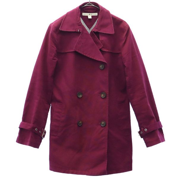 古着 TOMMY HILFIGER トミーヒルフィガー ロゴ刺繍 ダブルブレスト トレンチコート パープル レディース 【中古】 【PD】