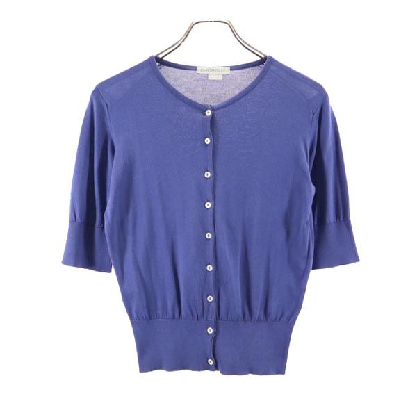ジョンスメドレー 英国製 五分袖 カーディガン M ブルー JOHN SMEDLEY レディース 【中古】 【230707】 メール便可