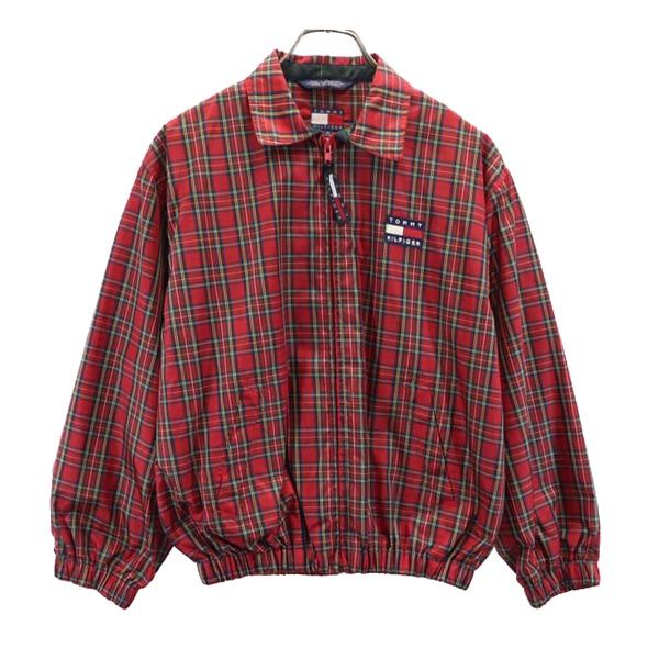 トミーヒルフィガー 90s オールド チェック切替 長袖 ジップジャケット M レッド系 TOMMY HILFIGER レディース 【中古】 【231120】