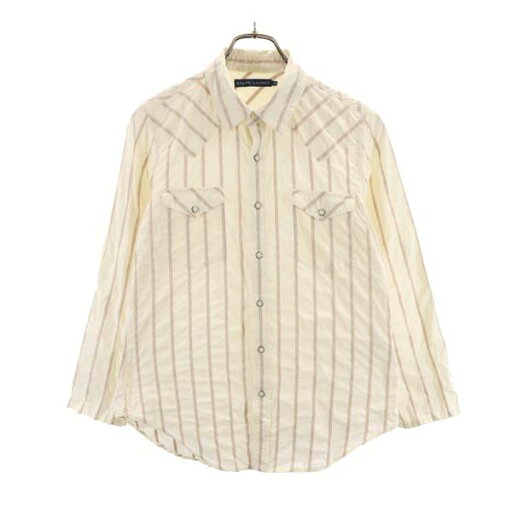 古着 RALPH LAUREN ラルフローレン ストライプ調 長袖 ウエスタンシャツ 10 アイボリー系 レディース 【中古】 古着 RALPH LAUREN ラルフローレン ストライプ調 長袖 ウエスタンシャツ 10 アイボリー系 レディース 【中古】