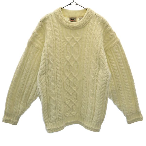 古着 Carriage Court Sport キャリッジコートスポーツ 長袖 アラン ニット M ホワイト フィッシャーマン セーター メンズ 【中古】 【P...