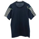 古着 アディダス adidas ロゴプリント トレーニング 半袖 ウェア ネイビー トレーニング メンズ 【中古】