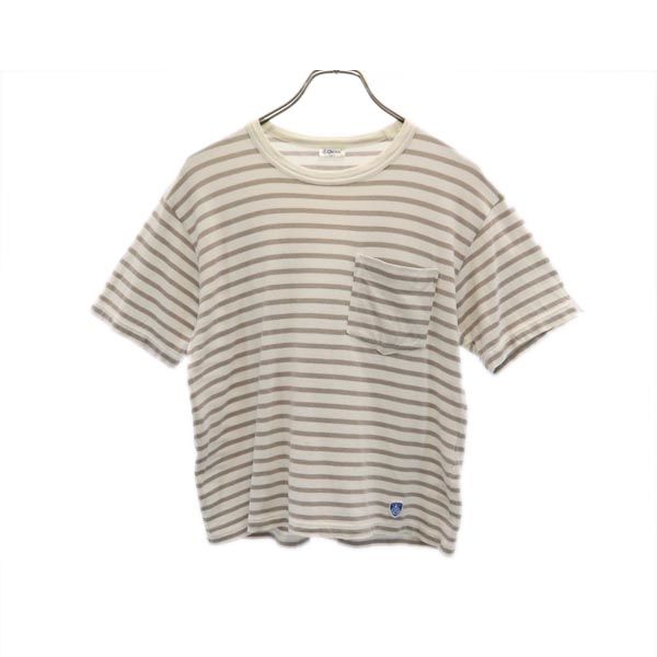 古着 ORCIVAL オーシバル 日本製 ボーダー 半袖 Tシャツ 0 ホワイト系 ポケT レディース 【中古】