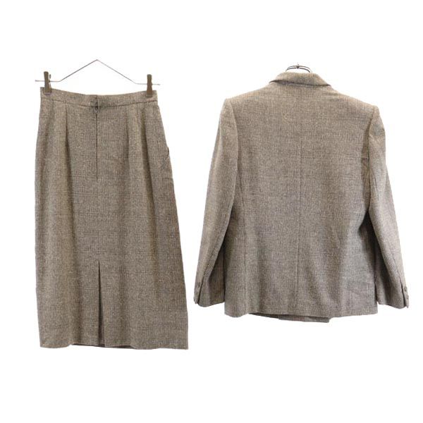 古着 DAKS ダックス ウールブレンド スカートスーツ 上下 セットアップ 7AB2/63-90 ブラウン系 テーラードジャケット レディース 【中古】 【PD】
