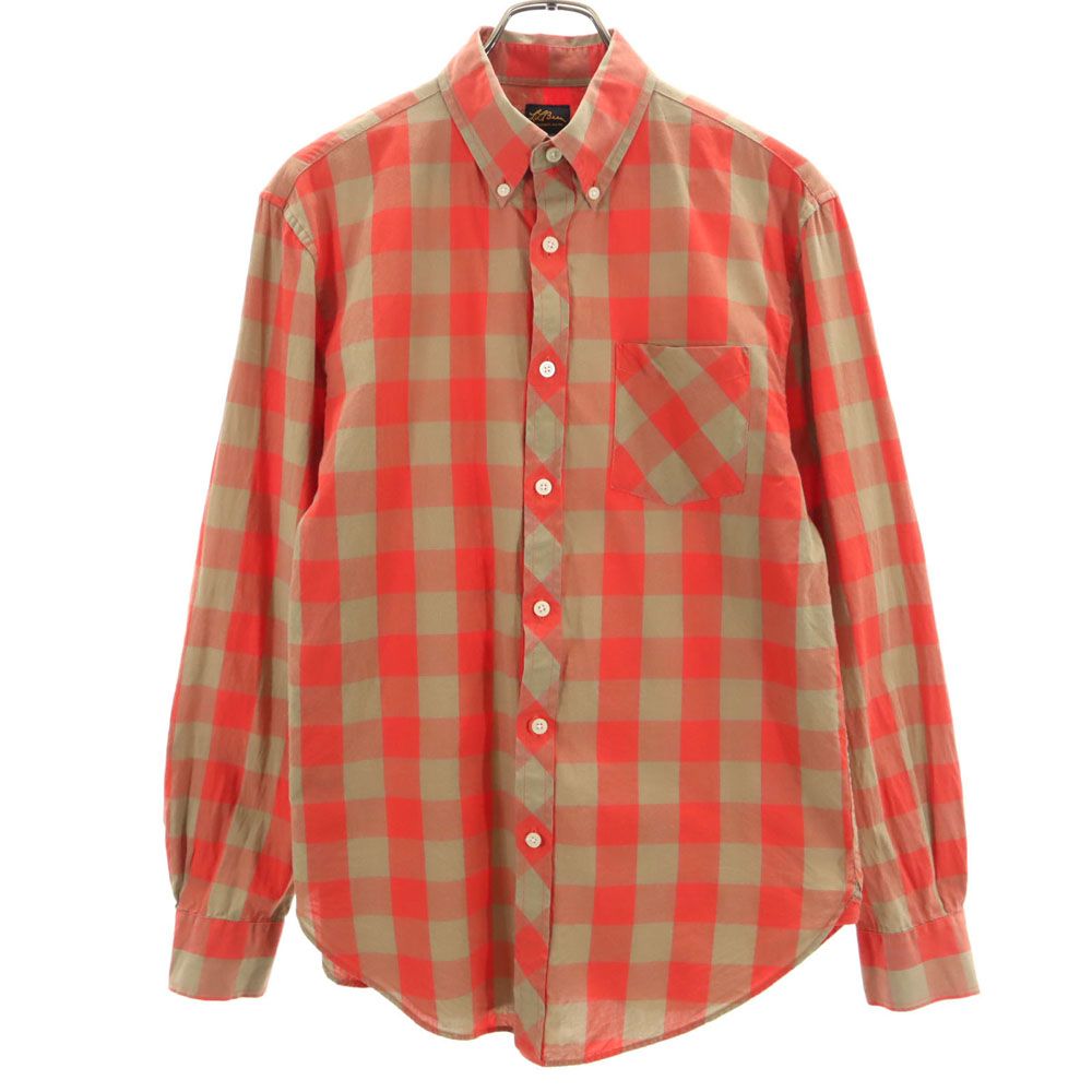 乐天商城 - 古着 L.L.Bean エルエルビーン アウトドア チェック 長袖 ボタンダウンシャツ S レッド系 メンズ 【中古】