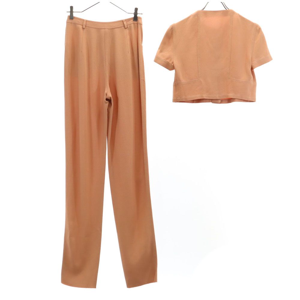 古着 Emporio Armani エンポリオアルマーニ 90s 未使用 イタリア製 半袖 オールド ヴィンテージ パンツスーツ 上下 セットアップ 38/40 ベージュ ロングパンツ タグ付き レディース 【中古】