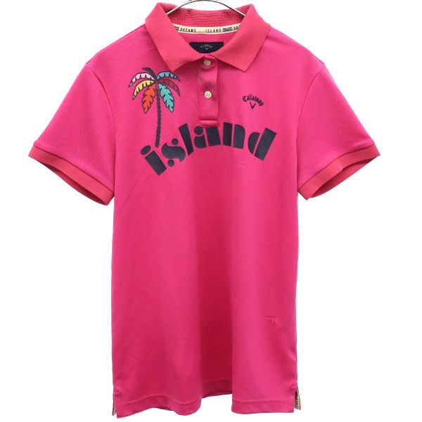 古着 Callaway ISLAND DREAMS キャロウェイ アイスランドドリームズ プリント ゴルフ 半袖 ポロシャツ L ピンク系 レディース 【中古】 【PD】