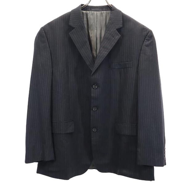 Tailored Jacket - 古着 CHAPS チャップス ストライプ ウール100％ テーラードジャケット ネイビー系 メンズ 【中古】 【PD】