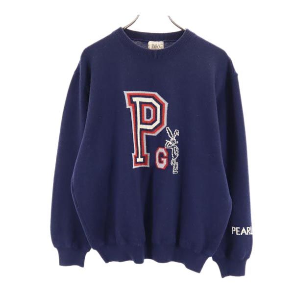 古着 PEARLY GATES パーリーゲイツ 日本製 ウール100％ ゴルフ 長袖 ニット L ネイビー系 セーター ロゴ メンズ 【中古】