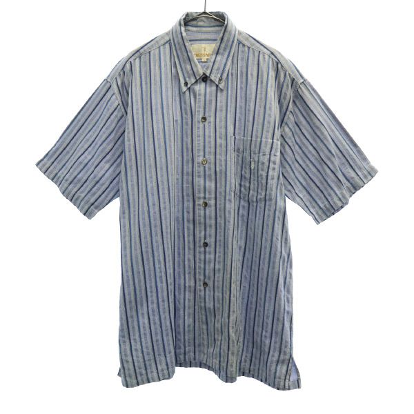 古着 TRUSSARDI トラサルディ 日本製 ストライプ 半袖 ボタンダウンシャツ L ブルー系 メンズ 【中古】