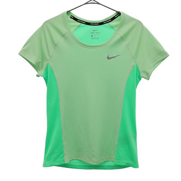 ナイキ 切替 ランニングウェア M グリーン NIKE 半袖 Tシャツ ロゴプリント レディース 【中古】 【230809】 メール便可