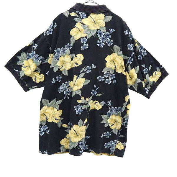 古着 Tommy Bahama トミーバハマ 90s ハイビスカス柄 半袖 ポロシャツ XL ブラック メンズ 【中古】
