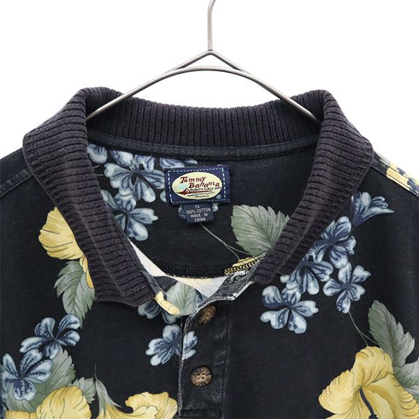 古着 Tommy Bahama トミーバハマ 90s ハイビスカス柄 半袖 ポロシャツ XL ブラック メンズ 【中古】