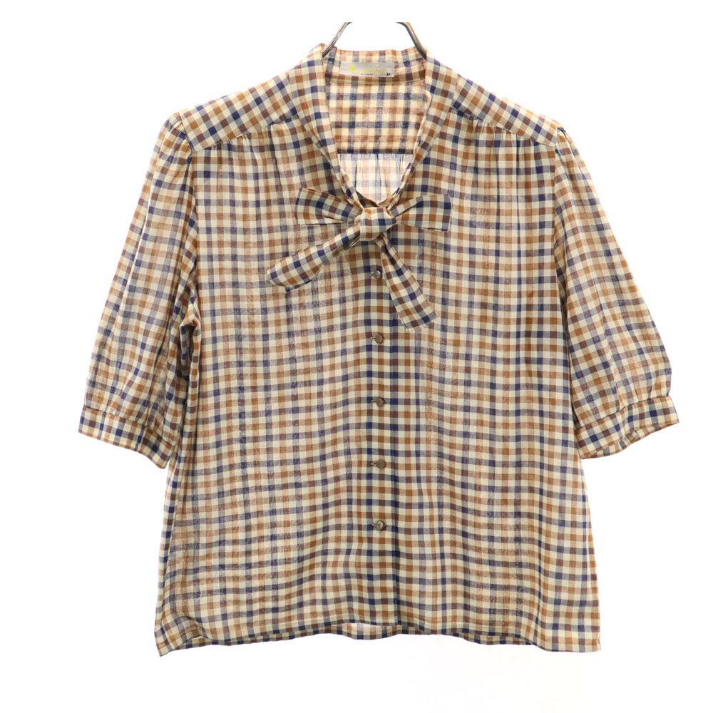 アクアスキュータム 90s オールド ハウスチェック柄 半袖 ブラウス LL ベージュ系 Aquascutum レディース 【中古】 【240429】 メール便可