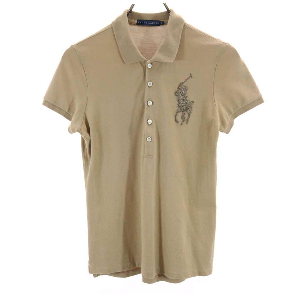 ラルフローレン ビッグポニー 半袖 ポロシャツ L ベージュブラウン RALPH LAUREN 鹿の子 レディース 【中古】 【240429】 メール便可