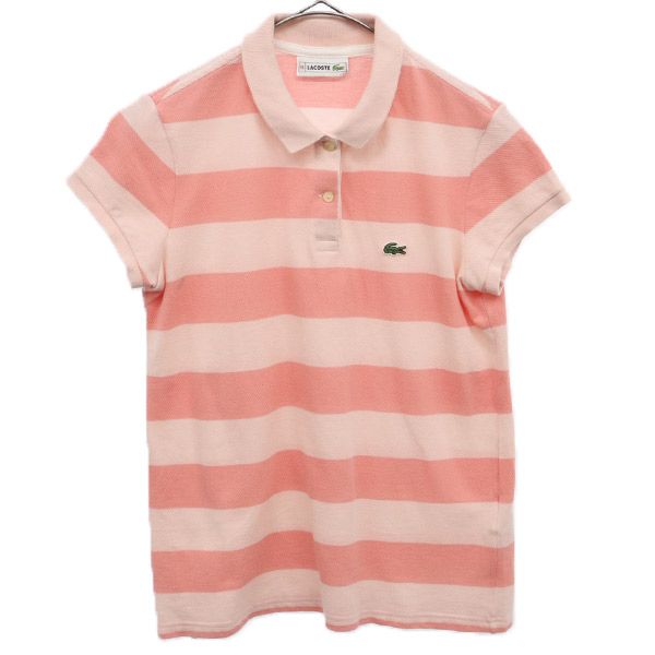 ラコステ ボーダー 半袖 ポロシャツ 16 ピンク系 LACOSTE 鹿の子地 レディース 【中古】 【230526】 メール便可