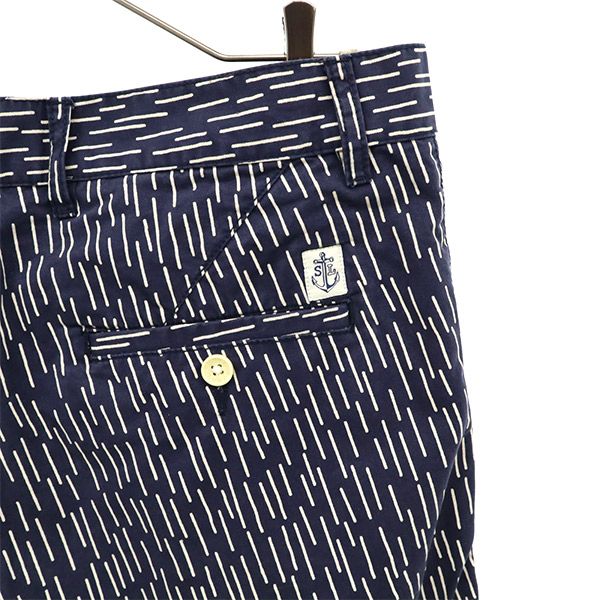 ショアリーブ 総柄 チノ ショートパンツ W32 ネイビー Shore Leave ロゴワッペン メンズ 【中古】 【230901】