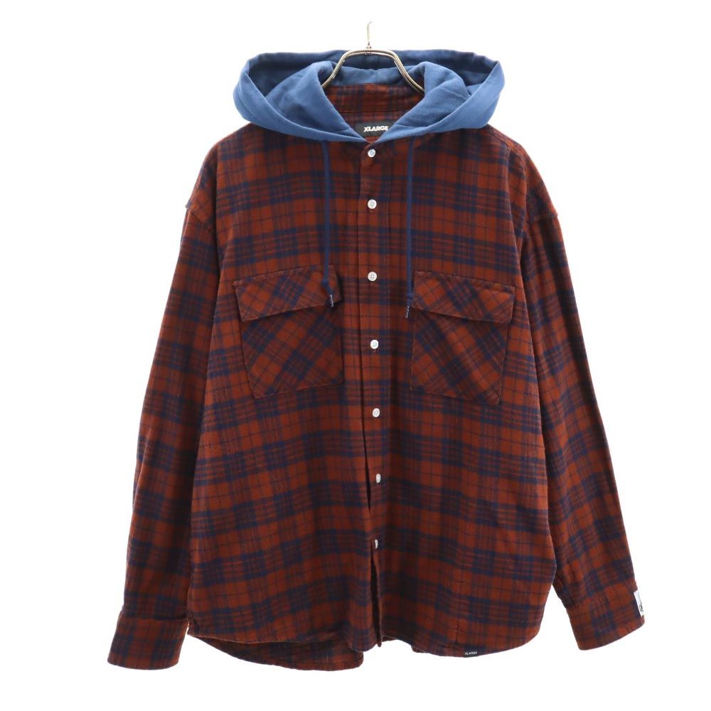 樂天商城 - 古着 XLARGE エクストララージ チェック柄 長袖 フード付き シャツ M ブラウン系 メンズ 【中古】