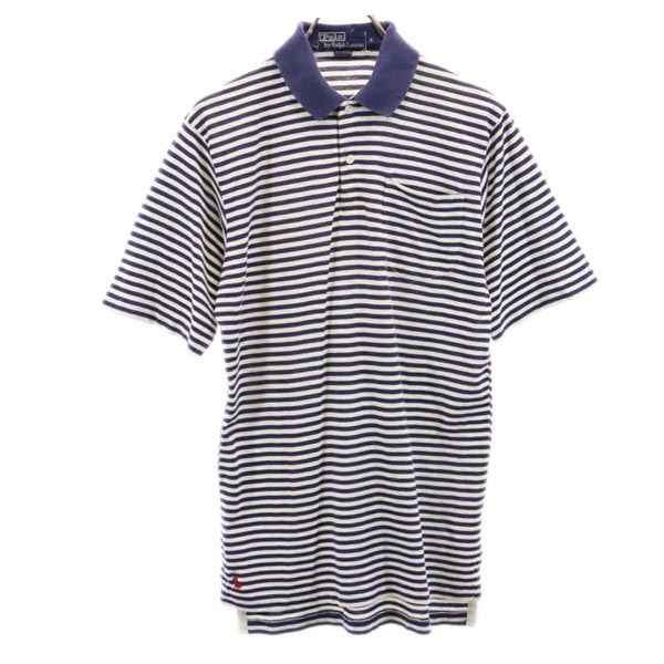 古着 Polo by Ralph Lauren ポロバイラルフローレン ボーダー柄 半袖 ポロシャツ S ネイビー×白 メンズ 【中古】 【PD】