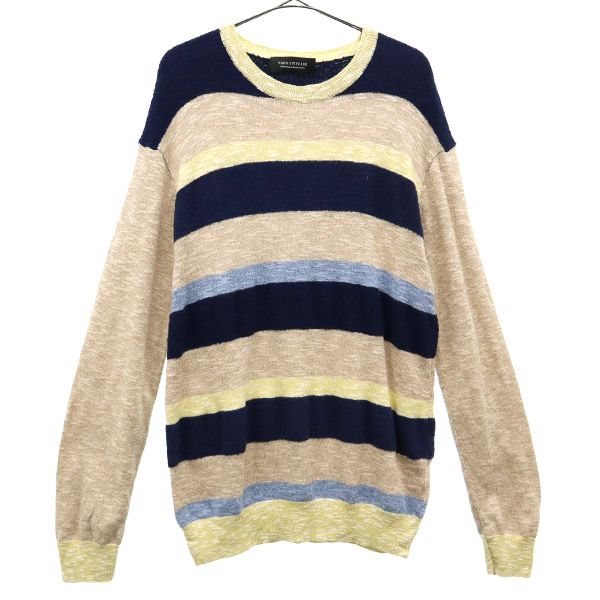 ナノユニバース ボーダー コットンブレンド ニット L ベージュ×ネイビー NANO UNIVERSE 長袖 セーター ..