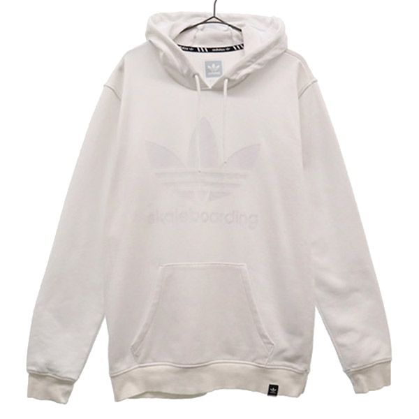 古着 アディダス adidas トレフォイルロゴプリント 長袖 スウェットパーカー M ホワイト プルオーバー トレーナー メンズ 【中古】