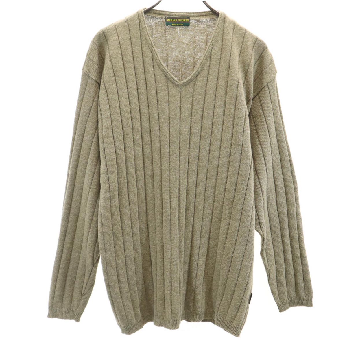 古着 JAGUAR SPORTS ジャガースポーツ 90s イタリア製 オールド 長袖 Vネック セーター グリーン系 ニット メンズ 【中古】