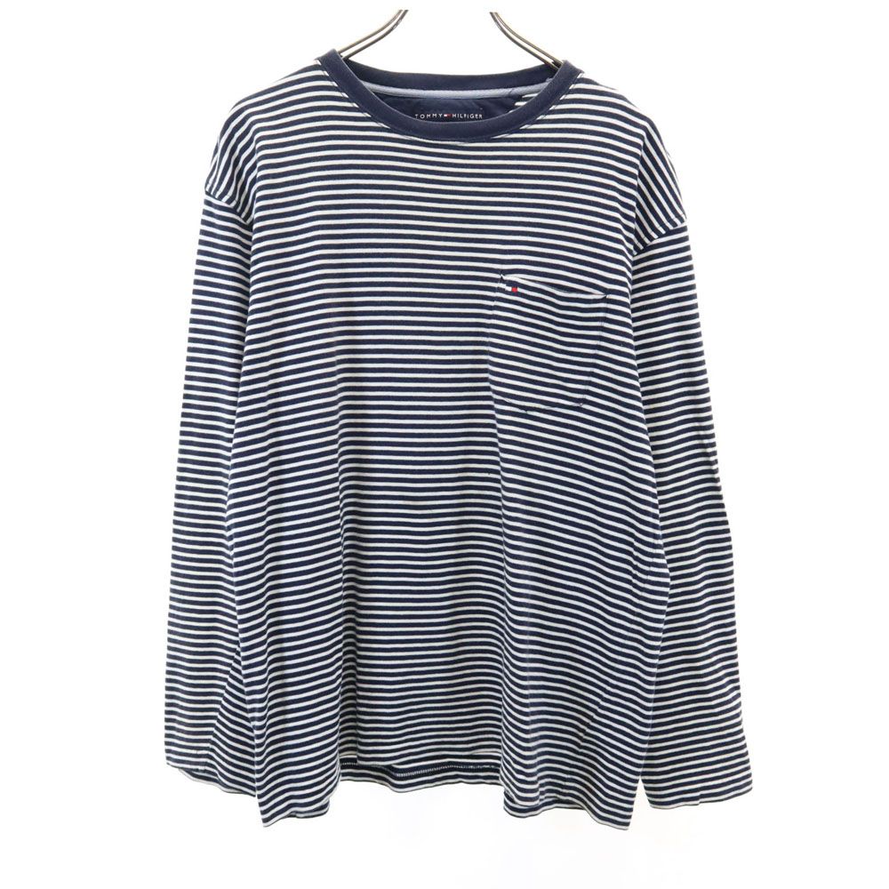 トミーヒルフィガー ボーダー柄 長袖 Tシャツ L ネイビー TOMMY HILFIGER ロンT メンズ 【中古】 【240503】 メール便可