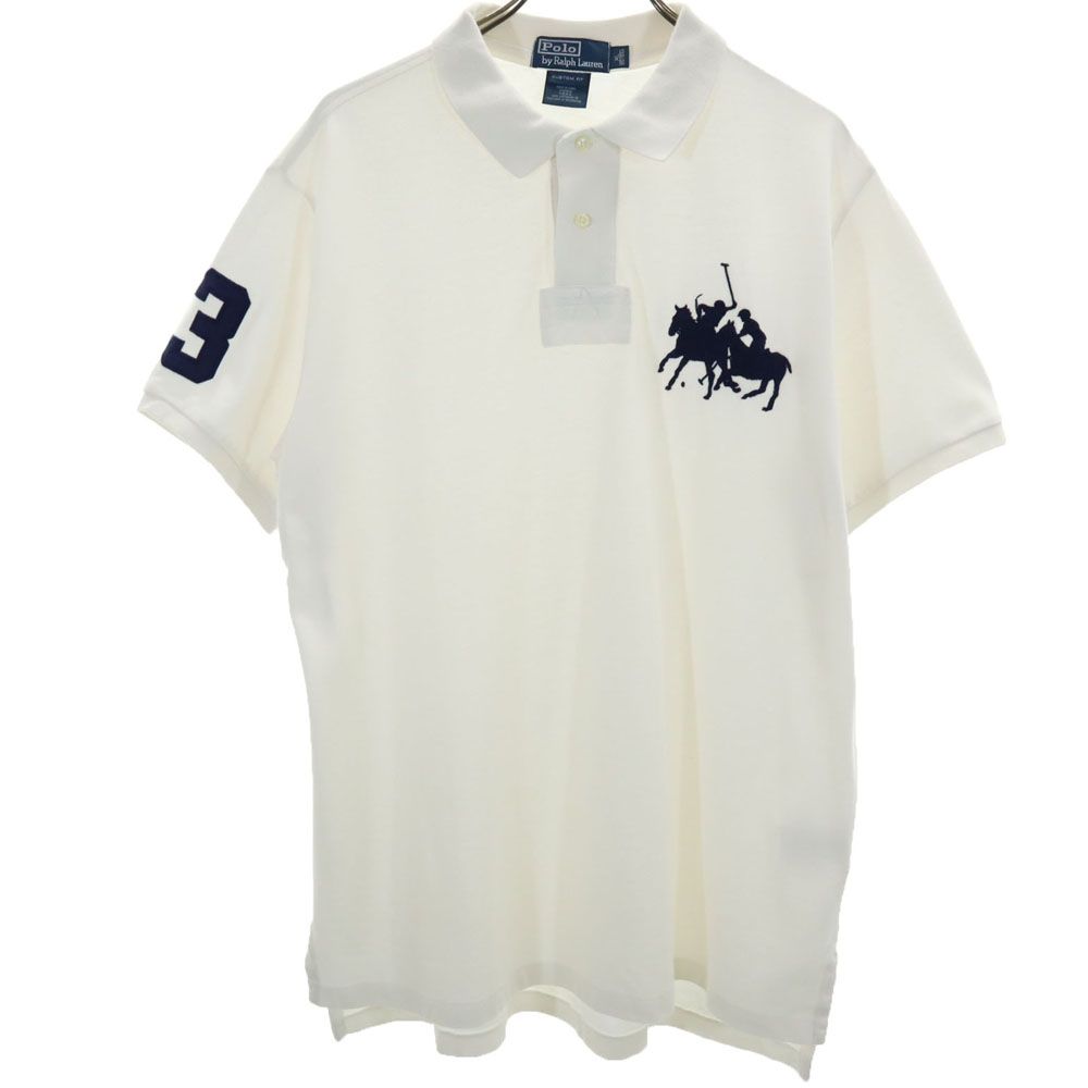 ポロバイラルフローレン 刺繍 半袖 ポロシャツ XL ホワイト Polo by Ralph Lauren 鹿の子 メンズ 【中古】 【240504】