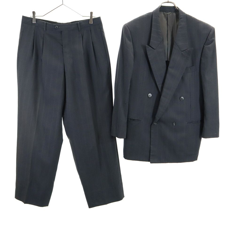 Rakuten - 古着 LANVIN ランバン ウール ストライプ柄 ダブル スーツ 上下 セットアップ M48-35/M48-35-85 グレー Studio メンズ 【中古】
