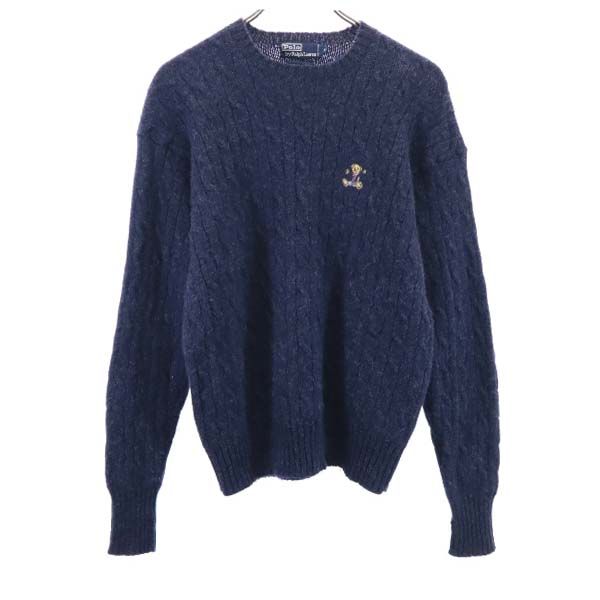 ポロラルフローレン クルーネック ウール ニット M ネイビー POLO RALPH LAUREN メンズ 【中古】 【211022】