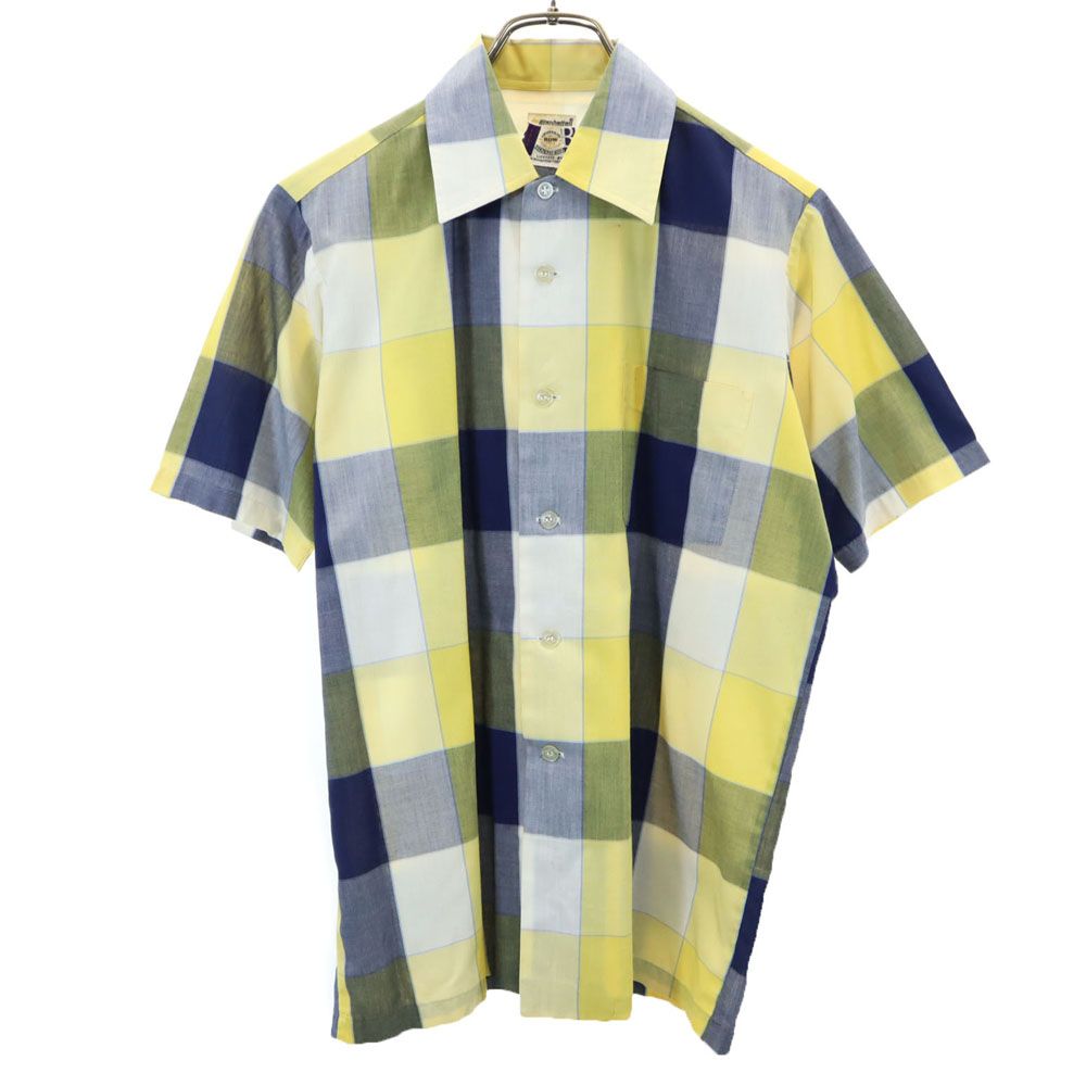 Rakuten - 古着 Manhattan UNIVERSITY ROW 80s ヴィンテージ 日本規格 チェック柄 半袖 シャツ M イエロー系 メンズ 【中古】 【PD】