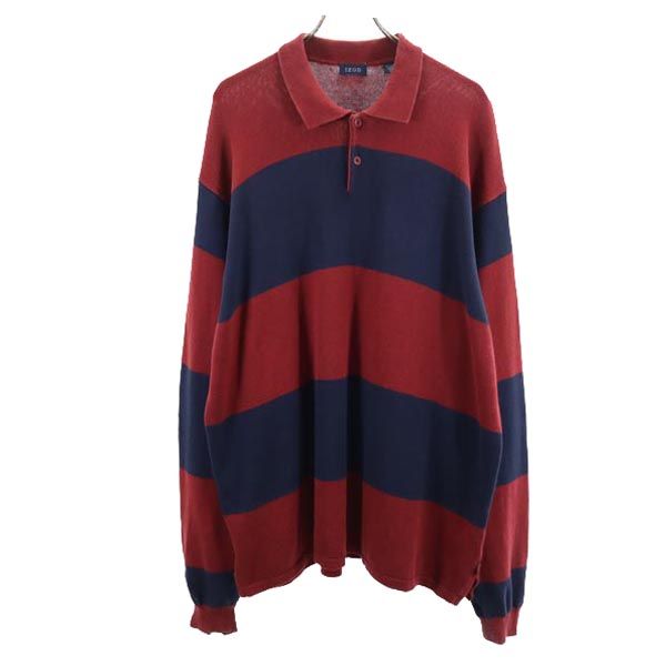 Knit Sweater - 古着 IZOD アイゾット 90s オールド 長袖 コットン セーター XXL レッド×ネイビー ニット ビッグサイズ メンズ 【中古】