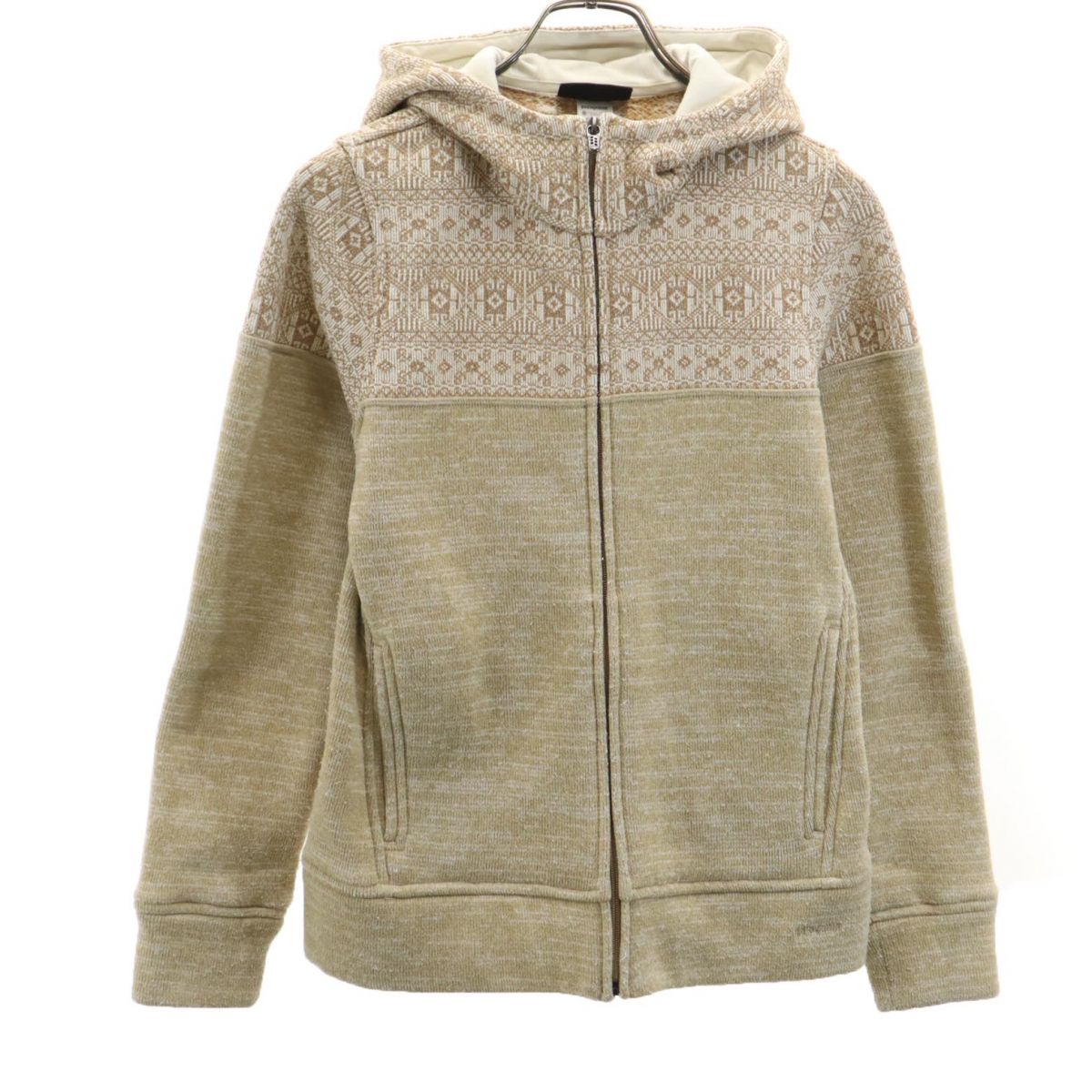 パタゴニア アウトドア 柄 切替 ニット ジップパーカー S ブラウン系 patagonia 裏起毛 フード レディース 【中古】 【240130】