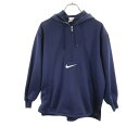 ナイキ 90s 白タグ 日本製 ジャージ ハーフジップ パーカー M ネイビー NIKE プルオーバー オールド ヴィンテージ メンズ 【中古】 【240218】