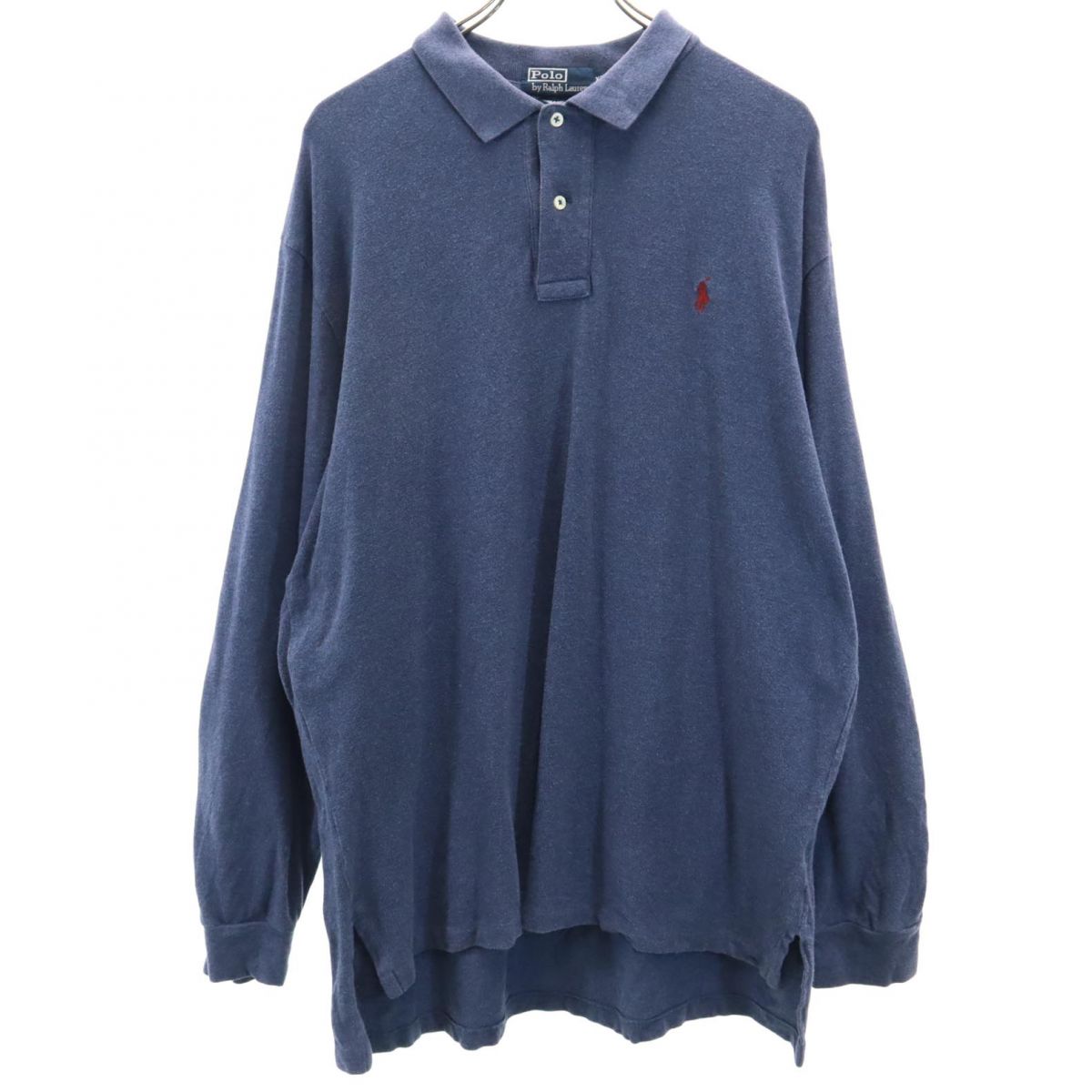 古着 Polo by Ralph Lauren ポロバイラルフローレン 90s 長袖 ポロシャツ XL ネイビー系 オールド ヴィンテージ メンズ 【中古】 【PD】
