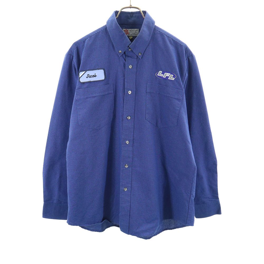 樂天商城 - 古着 MODERNA 90s 00s オールド 千鳥格子柄 長袖 ボタンダウンシャツ L ブルー×ブラック ワッペン メンズ 【中古】