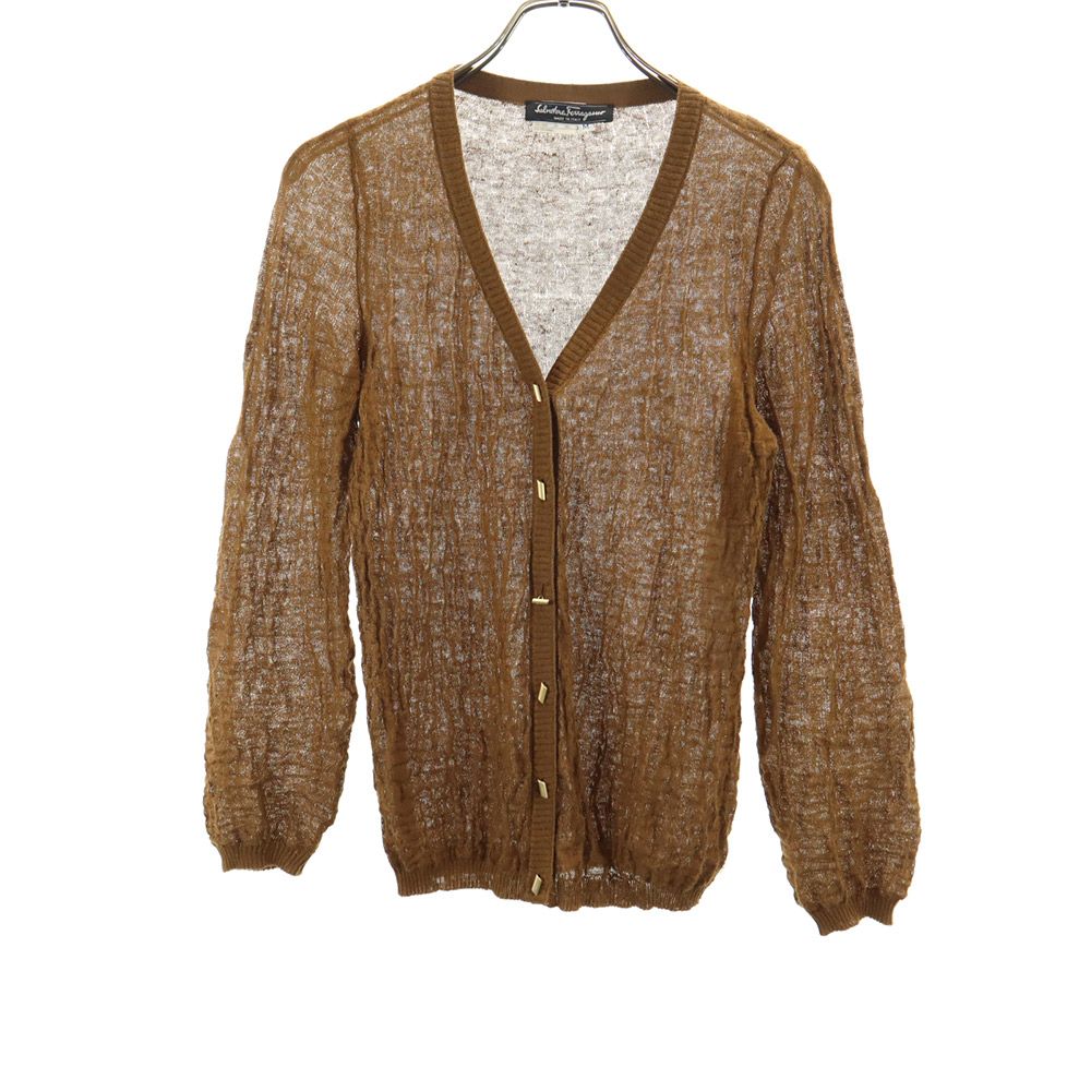 古着 Salvatore Ferragamo サルヴァトーレフェラガモ 長袖 Vネック リネン カーディガン M ブラウン系 レディース 【中古】
