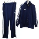 古着 adidas アディダス 90s オールド デサント製 AS-2830 トレーニング ジャージジャケット 上下 セットアップ L/L-O ネイビー×ホワイ...