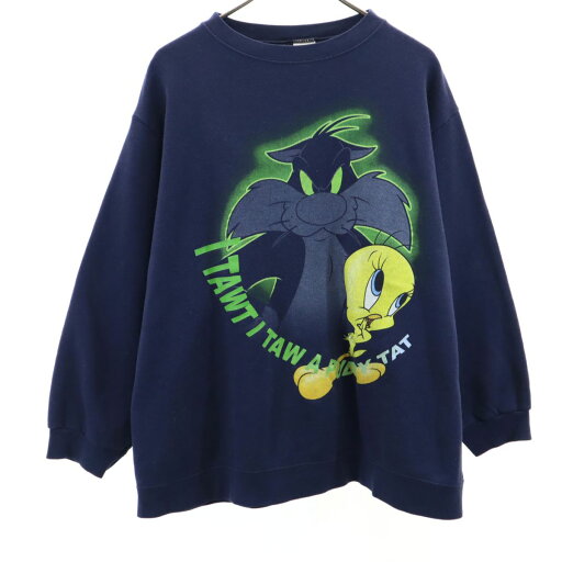 古着 LOONEY TUNES ルーニーテューンズ 90s オールド ワーナーブラザーズ 長袖 トレーナー ネイビー スウェット 裏起毛 シルベスター トゥイーティー レディース 【中古】 古着 LOONEY TUNES ルーニーテューンズ 90s オールド ワーナーブラザーズ 長袖 トレーナー ネイビー スウェット 裏起毛 シルベスター トゥイーティー レディース 【中古】