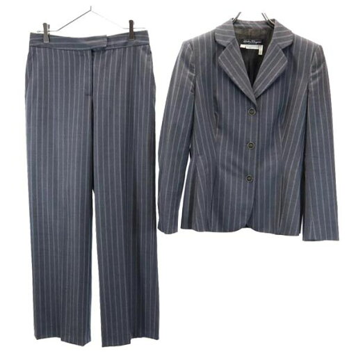 サルヴァトーレフェラガモ イタリア製 ウール100% ストライプ スーツ 上下セットアップ I 42 グレー Salvatore Ferragamo レディース 【中古】 【230416】 サルヴァトーレフェラガモ イタリア製 ウール100% ストライプ スーツ 上下セットアップ I 42 グレー Salvatore Ferragamo レディース 【中古】 【230416】