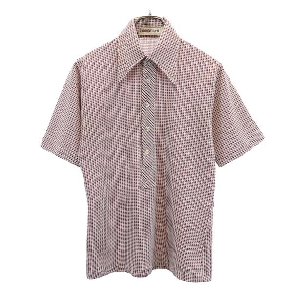 古着 FORGE 70s ヴィンテージ 総柄 半袖 ポロシャツ M えんじ×白 メンズ 【中古】