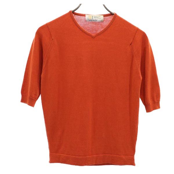 V-Neck - ジョンスメドレー 英国製 ウール100％ Vネック 半袖 ニット S オレンジ系 JOHN SMEDLEY 五分袖 セーター レディース 【中古】 【230708】 メール便可
